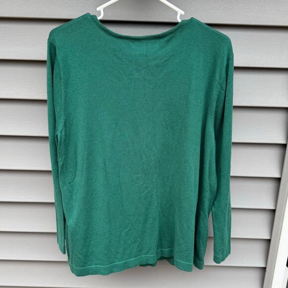 Jones New York XL Green Button Front Cardigan Black Chiffon Sequin Bead - Picture 7 of 9